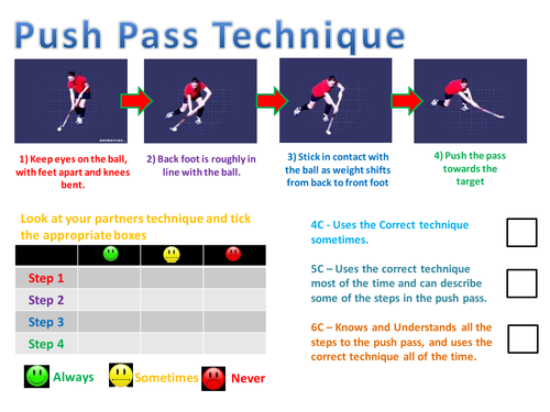 Hockey push pass with peer/self assessment