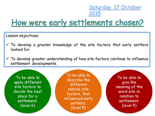 Lesson 1- Choosing early settlements- lesson and activities