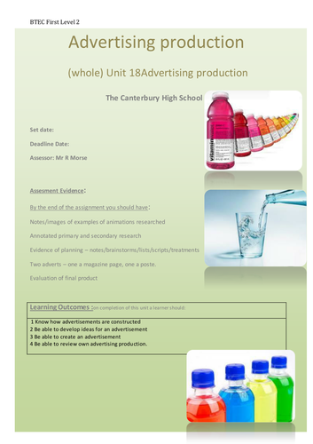 Advertising Production (BTEC): marketing activity.