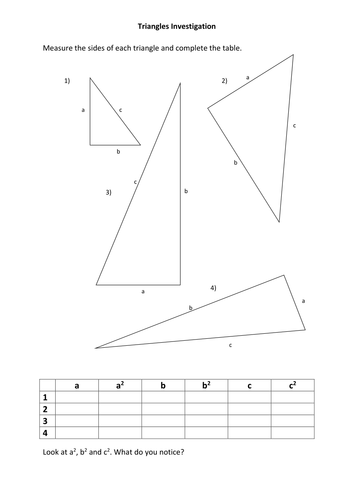 Triangle investigation for Pythagoras intro