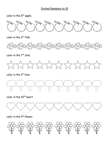 ordinal numbers worksheets to 10th and 20th teaching resources