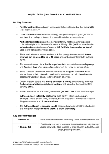 Religion & Medical Ethics: Fertility Treatment