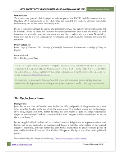 CIE Poem: The Bay by James Baxter