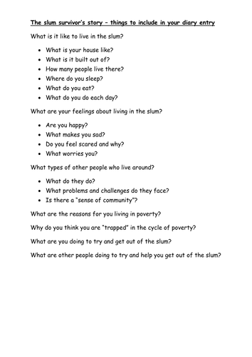 Slum survivor diary entry level descriptors