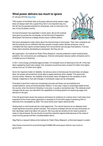 Wind power for and against articles