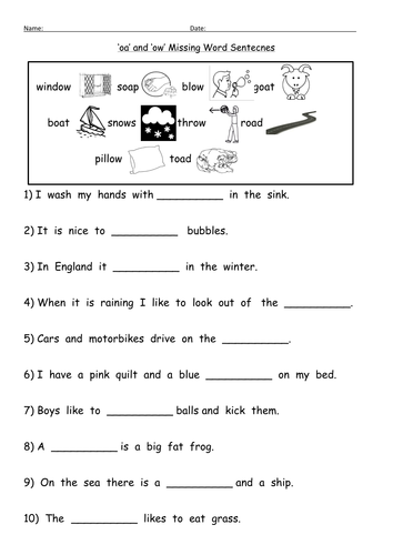 phonics sound oa worksheet digraph ow oa labelling worksheet and making and ow oa oa worksheets