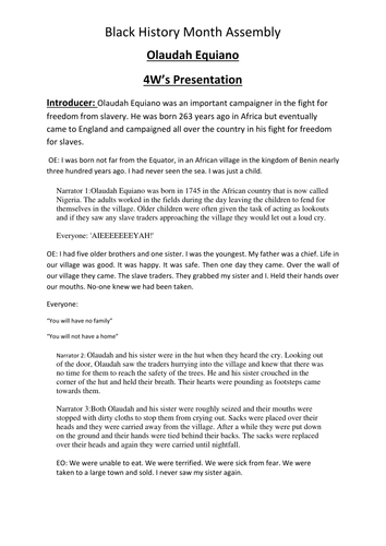 Olaudah Equiano Assembly script and images
