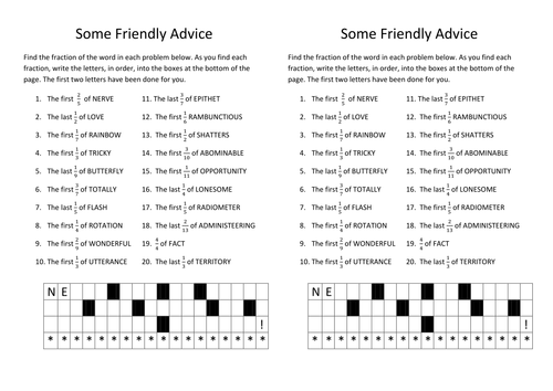 Fun Fraction Starter Some Friendly Advice Teaching Resources