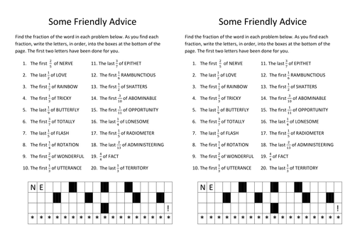 Fun Fraction Starter 'Some Friendly Advice'