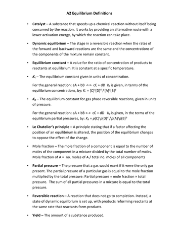 A2 Equilibrium - Definitions