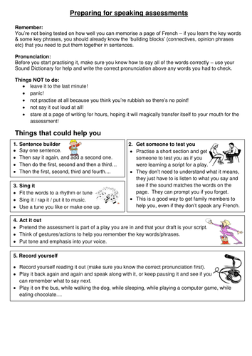 Tips for practicing for speaking CAs - helpsheet