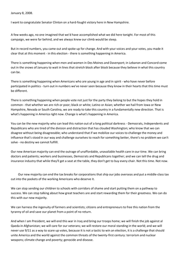 Persuasive writing in Barak Obama's speech