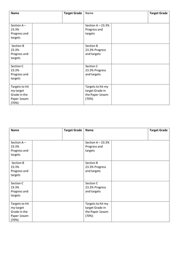 English Target Cards to use with KS3 pupils