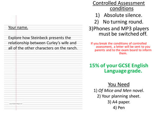 Of Mice and men - Curley's Wife CA Reminder