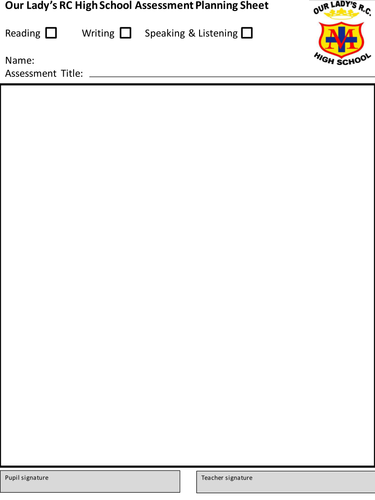 Year 9 Preparing for GCSE Planning Sheet