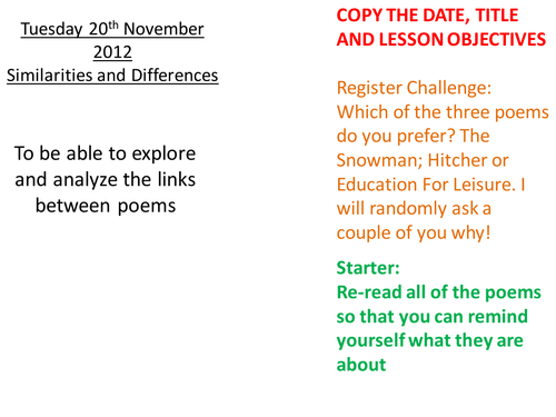 Poetry Scheme - 3 Poems - Lesson 6 Linking poems