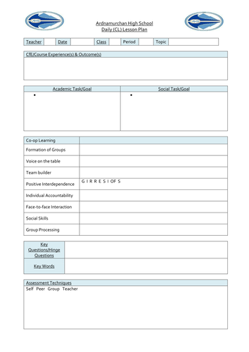 Daily Cooperative Learn Lesson Plan (+Bloom's Tax)