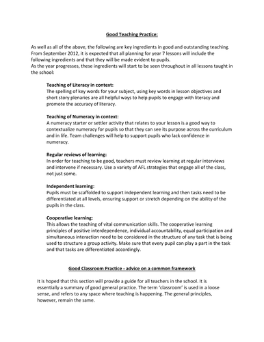 Good Classroom Practice for NQTs