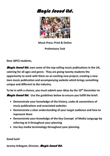 Music Press mock exam and preliminary task