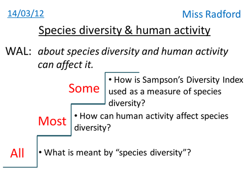 17.1 & 17.2 Species diversity & Human activity