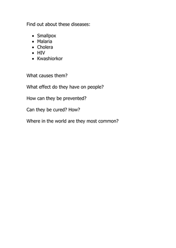 Diseases worksheet