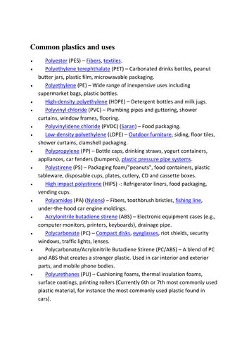 Common plastics and their information