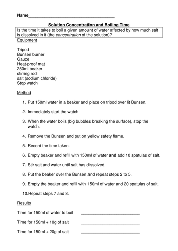 Boiling worksheet