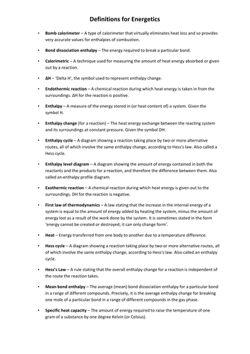 AS Energetics definitions