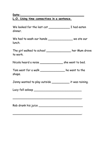 Time Connectives (KS1) IWB and Worksheets