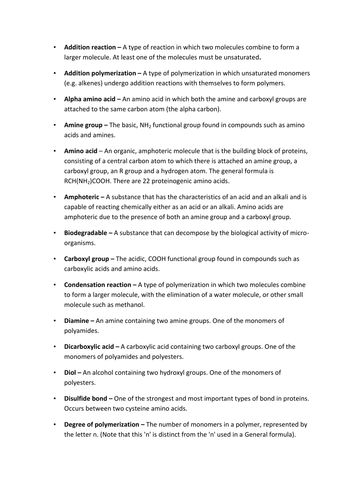 A2 Polymers and proteins - definitions