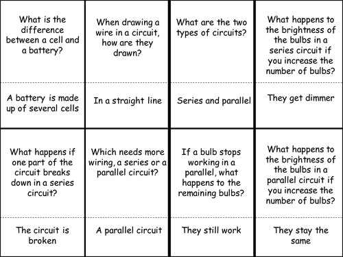 Electricity flashcard game | Teaching Resources