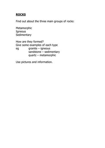 Rocks research sheet