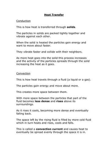 conduction and convection fact sheet