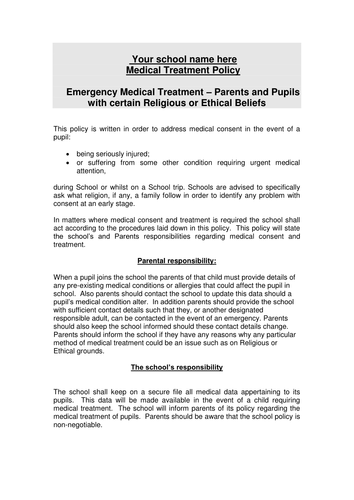 Medical treatment policy