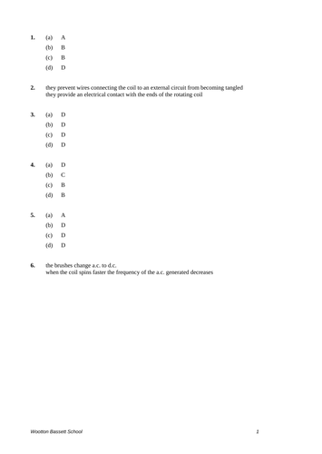GCSE Higher Electricity Questions & As, 2 of 2