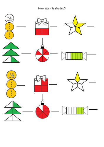 Christmas shaded fractions sheet | Teaching Resources