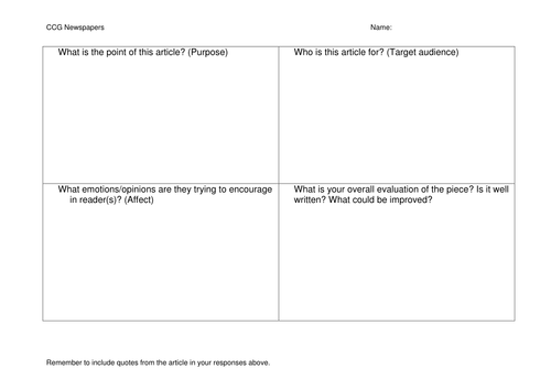 Worksheet: Analyzing an Article | Teaching Resources