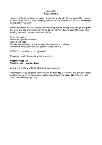 Project based homework guidance. Research animal