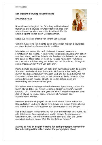 Der Typische Schultag In Deutschland Teaching Resources