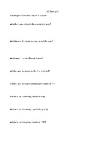 Questionnaire for report