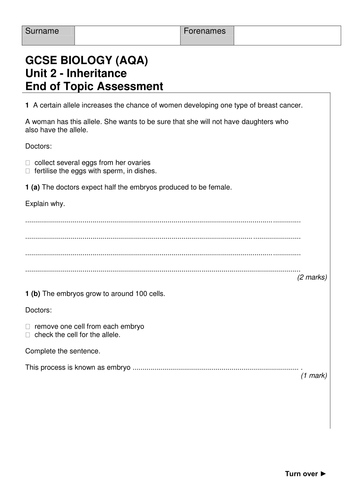 NEW AQA B2.7 Inheritance revision aid