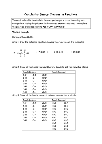 bond energy worksheet