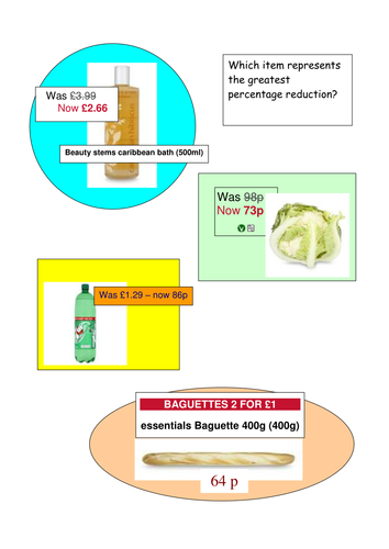 Percentages in shopping - reductions