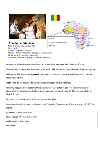 chanson: je pense à toi Amadou &Mariam