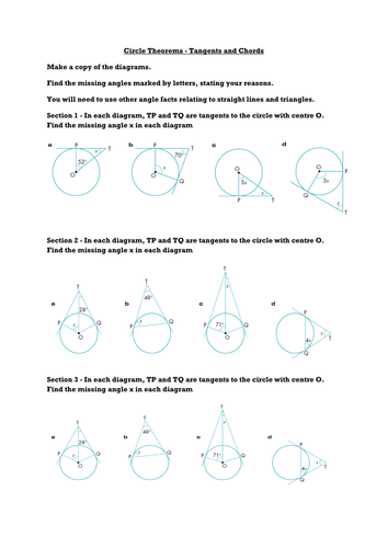 Circle Theorems 3 - Tangents and Chords