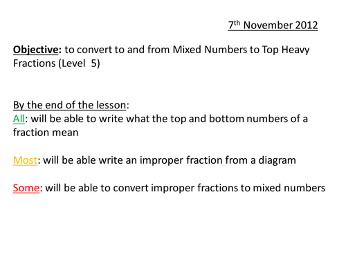 Improper Fractions Mixed Numbers Converting Lesson