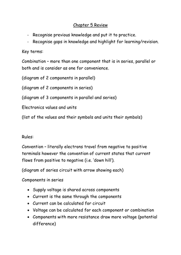 A level Physics Electric Circuits brief runthrough