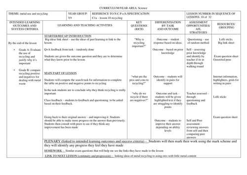 AQA science Recycling evaluation