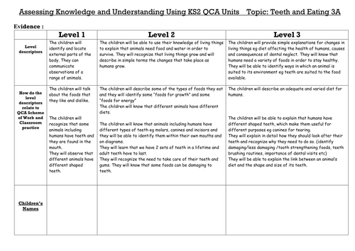 Northumberland science assessment grids - Year 3