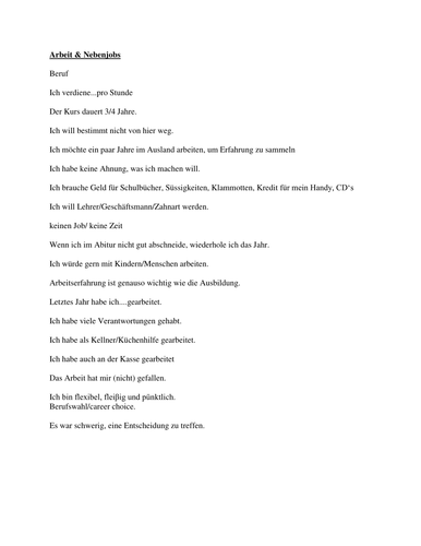Arbeit | Teaching Resources